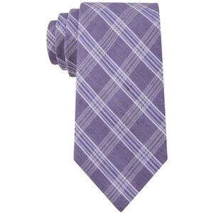 CALVIN KLEIN Purple Horizon Windowpane Check Silk Linen Blend Slim Tie